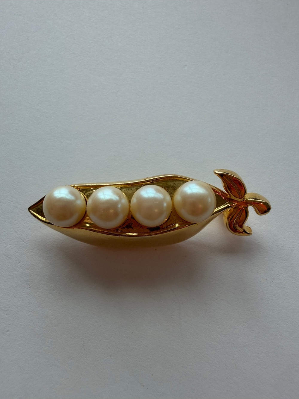 Gold Pea Pod Brooch with Cream Pearls - Classic Danecraft